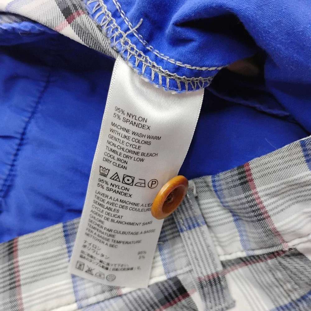 Tommy Bahama Mens Plaid Golf Shorts Blue Grey White Size 35 Flat Front